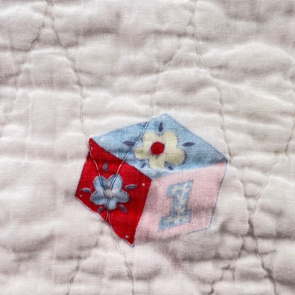 Vintage Quilted Baby Blanket Pastel Ruffled Circus Animal Elephant Bear Bunny